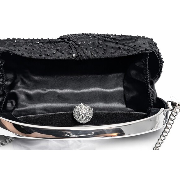 NINA Brando Black Crystal Evening Clutch Top Handle Chain Strap Formal Bag NWT - Picture 11 of 16